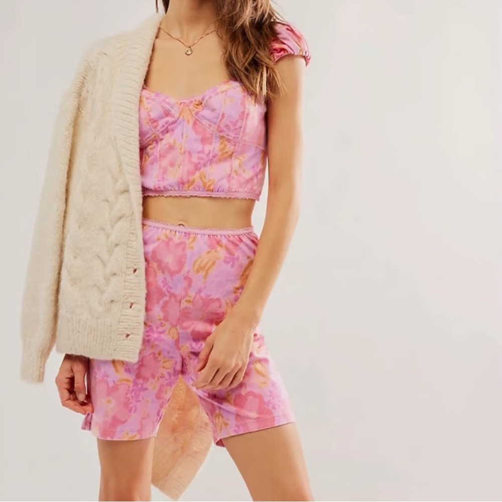 Free People | Get Physical Floral Set | Bustier Top and Short Set | NWT